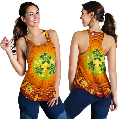 Australia Aboriginal Women Racerback Tank  - Turtle Circle Dot Painting Art Australia Aboriginal Women Racerback Tank  - Turtle Circle Dot Painting Art