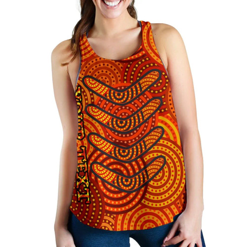 [Custom] Australia Aboriginal  Women Racerback Tank - Aboriginal Boomerangs And Dot Circle