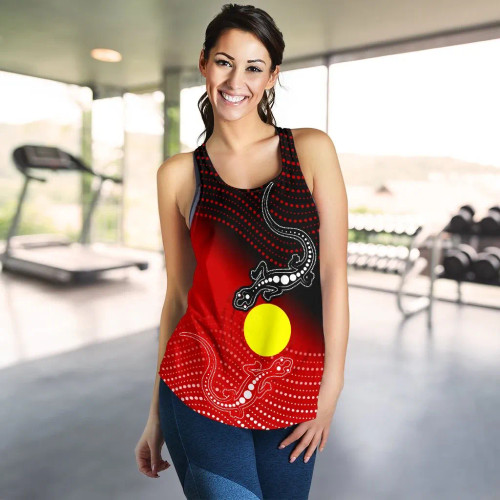 Australia Aboriginal Women Racerback Tank - Two Indigenous Lizard
