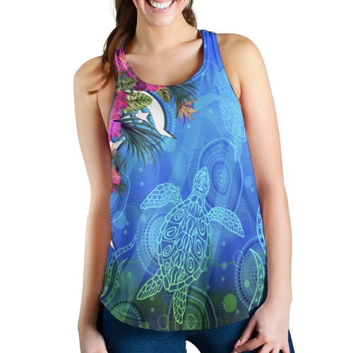 Australia Women Racerback Tank - Torres Strait Blue Sea With Hibiscus Australia Women Racerback Tank - Torres Strait Blue Sea With Hibiscus