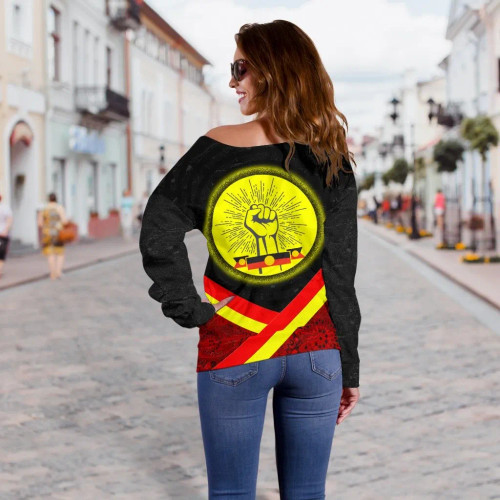 Australia Off Shoulder Sweaters - Aboriginal Flag And Animals Pattern Australia Off Shoulder Sweaters - Aboriginal Flag And Animals Pattern