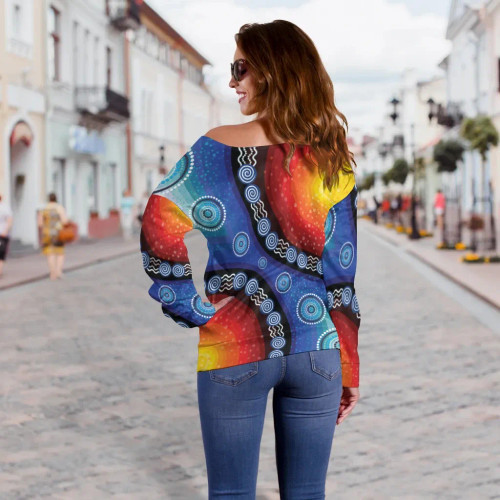 Australia off Shoulder Sweater - Aboriginal Color Dot Painting Australia off Shoulder Sweater - Aboriginal Color Dot Painting