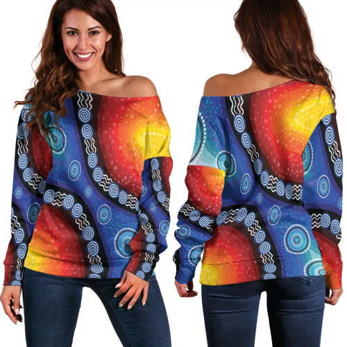 Australia Off Shoulder Sweater - Aboriginal Color Dot Painting Australia Off Shoulder Sweater - Aboriginal Color Dot Painting