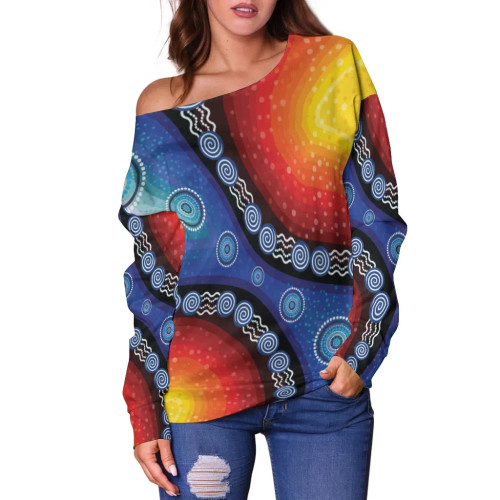 Australia Off Shoulder Sweater - Aboriginal Color Dot Painting Australia Off Shoulder Sweater - Aboriginal Color Dot Painting