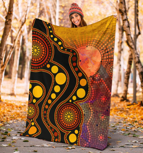 Australia Aboriginal Blanket - Australia Indigenous Flag Circle Dot Painting Art (Golden) Australia Aboriginal Blanket - Australia Indigenous Flag Circle Dot Painting Art (Golden)