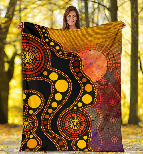 Australia Aboriginal Blanket - Australia Indigenous Flag Circle Dot Painting Art (Golden) Australia Aboriginal Blanket - Australia Indigenous Flag Circle Dot Painting Art (Golden)