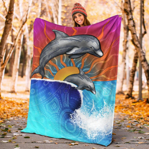 Australia Aboriginal Blanket - Indigenous Dolphin Australia Aboriginal Blanket - Indigenous Dolphin