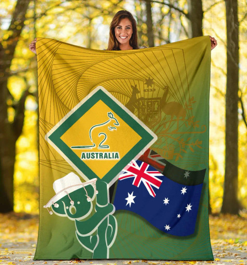 Australia Blanket - Aus Flag and Coat Of Arms Blanket Kangaroo and Koala Sign Australia Blanket - Aus Flag and Coat Of Arms Blanket Kangaroo and Koala Sign