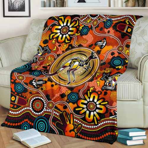 Australia Blanket - Aboriginal Kangaroo Blanket Dot Painting Style Australia Blanket - Aboriginal Kangaroo Blanket Dot Painting Style