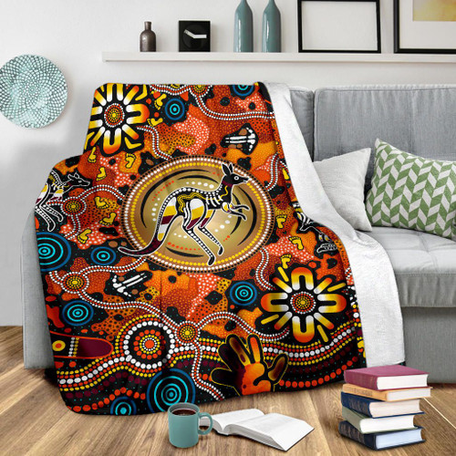 Australia Blanket - Aboriginal Kangaroo Blanket Dot Painting Style Australia Blanket - Aboriginal Kangaroo Blanket Dot Painting Style