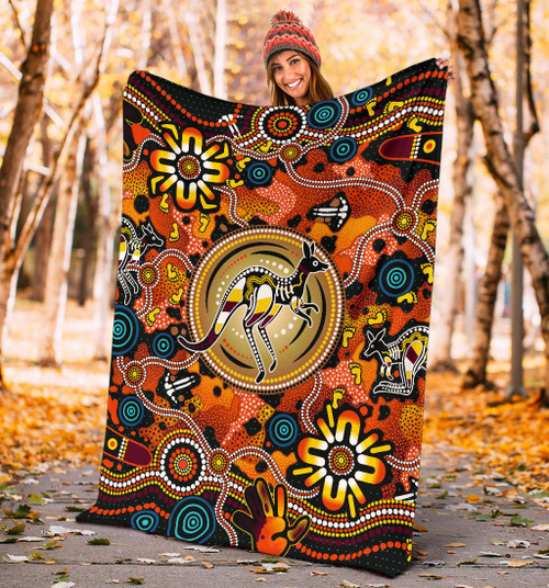 Australia Blanket - Aboriginal Kangaroo Blanket Dot Painting Style Australia Blanket - Aboriginal Kangaroo Blanket Dot Painting Style