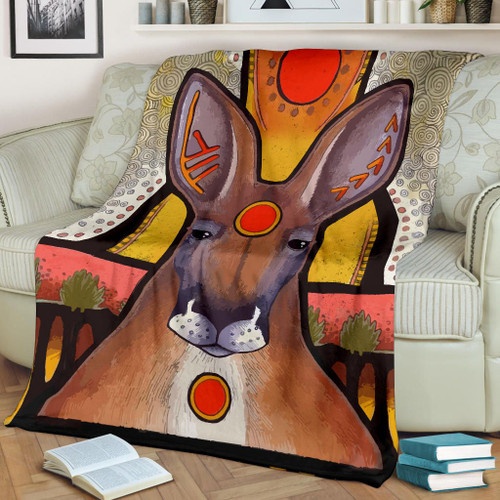 Australia Blanket - Kangaroo Blanket Aboriginal Patterns Painting Australia Blanket - Kangaroo Blanket Aboriginal Patterns Painting