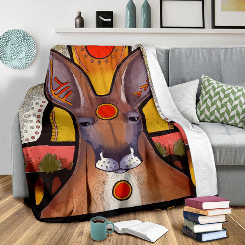 Australia Blanket - Kangaroo Blanket Aboriginal Patterns Painting Australia Blanket - Kangaroo Blanket Aboriginal Patterns Painting