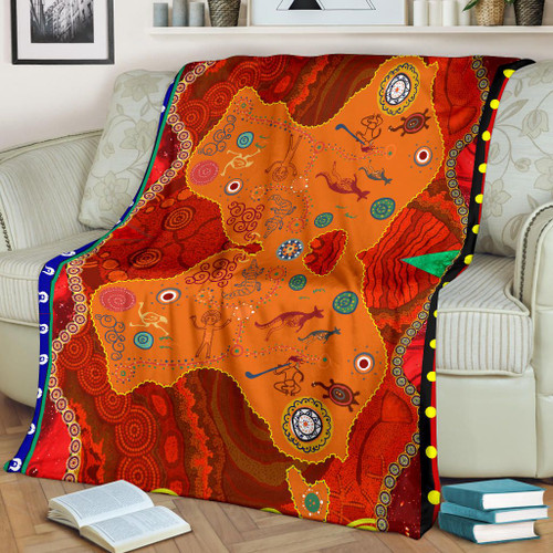 Australia Premium Blanket - Aboriginal Pattern Australia Map