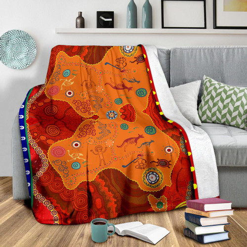 Australia Premium Blanket - Aboriginal Pattern Australia Map