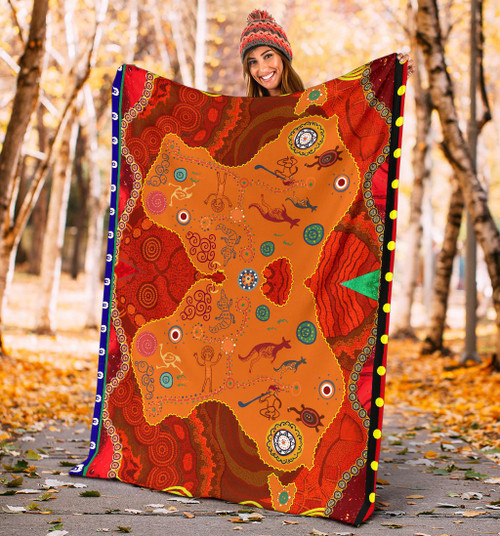 Australia Premium Blanket - Aboriginal Pattern Australia Map