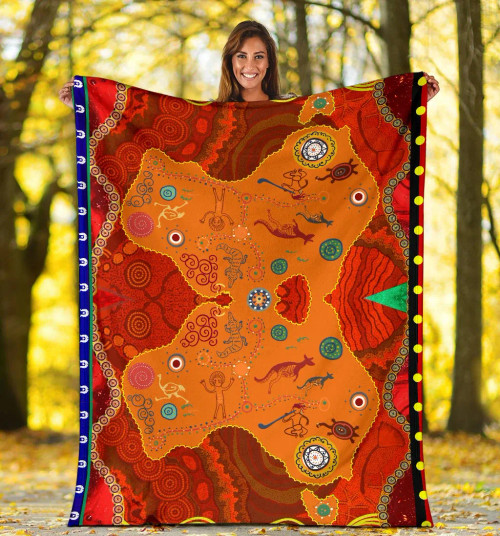 Australia Premium Blanket - Aboriginal Pattern Australia Map