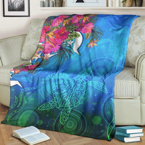 Australia Blanket - Torres Strait Blue Sea With Hibiscus