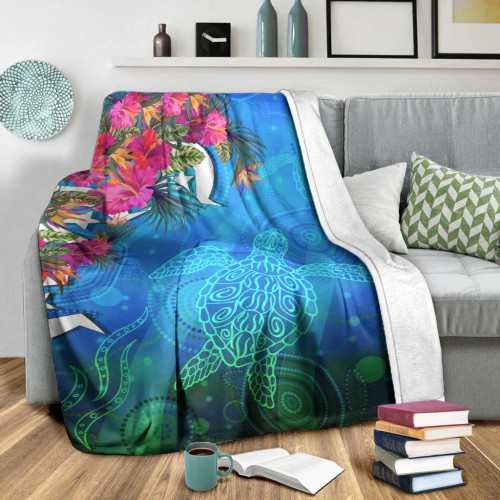 Australia Blanket - Torres Strait Blue Sea With Hibiscus Australia Blanket - Torres Strait Blue Sea With Hibiscus