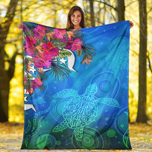 Australia Blanket - Torres Strait Blue Sea With Hibiscus Australia Blanket - Torres Strait Blue Sea With Hibiscus