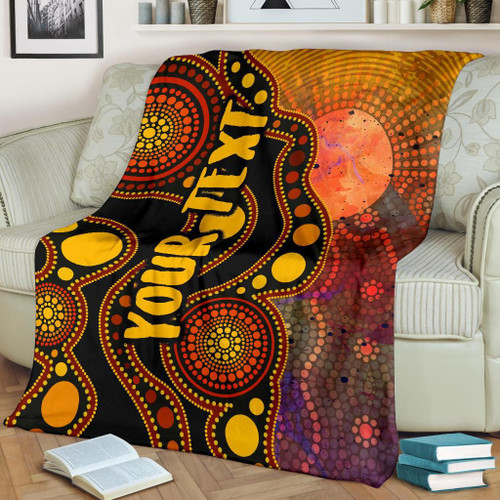 [Custom] Australia Aboriginal Blanket - Australia Indigenous Flag Circle Dot Painting Art (Golden)
