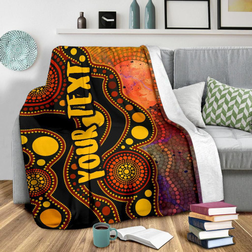 [Custom] Australia Aboriginal Blanket - Australia Indigenous Flag Circle Dot Painting Art (Golden)