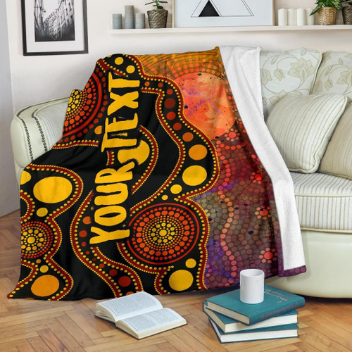 [Custom] Australia Aboriginal Blanket - Australia Indigenous Flag Circle Dot Painting Art (Golden)