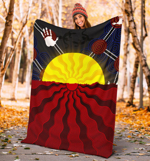 Australia Aboriginal Blanket - Aboriginal Lives Matter Flag Sun Dot Painting
