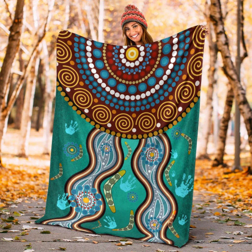 Australia Aboriginal Blanket - Bomerang With Dot Painting Australia Aboriginal Blanket - Bomerang With Dot Painting