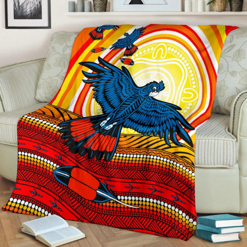 Australia Aboriginal Blanket - Black Cockatoo Dot Painting Sunset Patterns Australia Aboriginal Blanket - Black Cockatoo Dot Painting Sunset Patterns