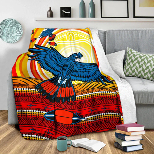 Australia Aboriginal Blanket - Black Cockatoo Dot Painting Sunset Patterns Australia Aboriginal Blanket - Black Cockatoo Dot Painting Sunset Patterns