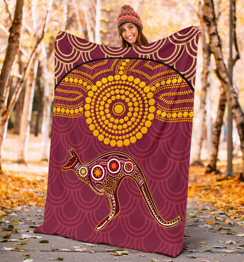 Australia Aboriginal Blanket - Aboriginal Kangaroo Australia Aboriginal Blanket - Aboriginal Kangaroo