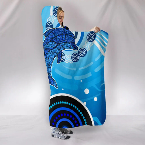 Australia Aboriginal Hooded Blanket - Dolphin And Aboriginal Dot Patterns