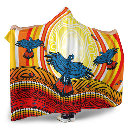 Australia Aboriginal Inspired Hooded Blanket - Black Cockatoo Dot Painting Sunset Patterns Australia Aboriginal Inspired Hooded Blanket - Black Cockatoo Dot Painting Sunset Patterns