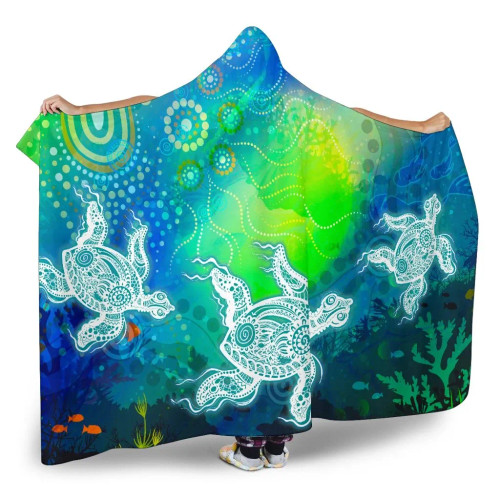 Australia Aboriginal Hooded Blanket - Indigenous Turtle Ocean Dot Painting Art Australia Aboriginal Hooded Blanket - Indigenous Turtle Ocean Dot Painting Art