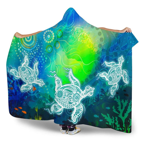 Australia Aboriginal Hooded Blanket - Indigenous Turtle Ocean Dot Painting Art Australia Aboriginal Hooded Blanket - Indigenous Turtle Ocean Dot Painting Art
