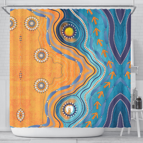 Australia Aboriginal Shower Curtain - Indigenous Beach Dot Painting Art Australia Aboriginal Shower Curtain - Indigenous Beach Dot Painting Art