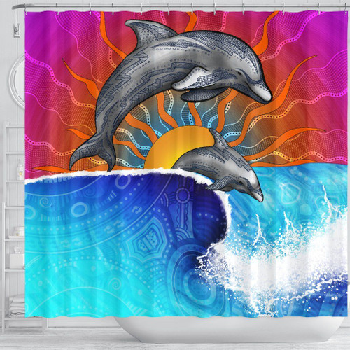 Australia Aboriginal Shower Curtain - Indigenous Dolphin