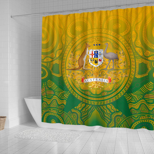 Australia Aboriginal Shower Curtain - Australia Rugby and Coat Of Arms Ver01 Australia Aboriginal Shower Curtain - Australia Rugby and Coat Of Arms Ver01