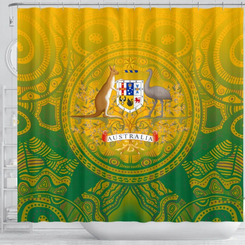 Australia Aboriginal Shower Curtain - Australia Rugby and Coat Of Arms Ver01 Australia Aboriginal Shower Curtain - Australia Rugby and Coat Of Arms Ver01