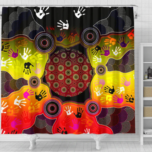 Australia Aboriginal Shower Curtain - Indigenous Circle Dot Painting Hand Art