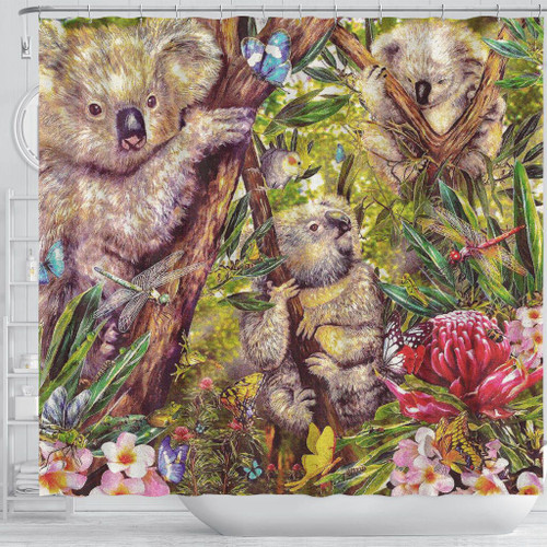 Australia Koala Shower Curtain - 3D Koala with Waratah Flower Curtain Australia Koala Shower Curtain - 3D Koala with Waratah Flower Curtain