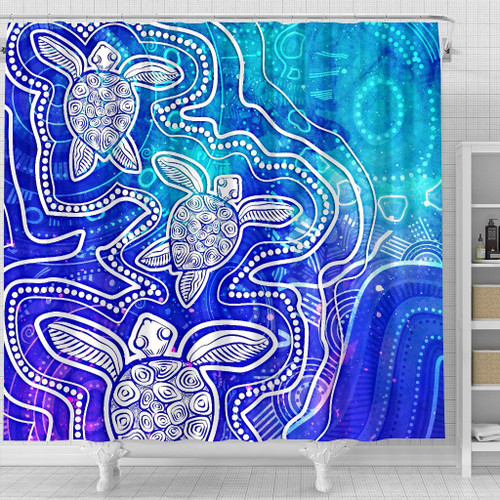 Australia Aboriginal Shower Curtain - Sea Turtle With Indigenous Patterns (Blue) Australia Aboriginal Shower Curtain - Sea Turtle With Indigenous Patterns (Blue)