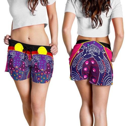 Australia Women Shorts - Aboriginal Sublimation Dot Pattern Style (Violet)