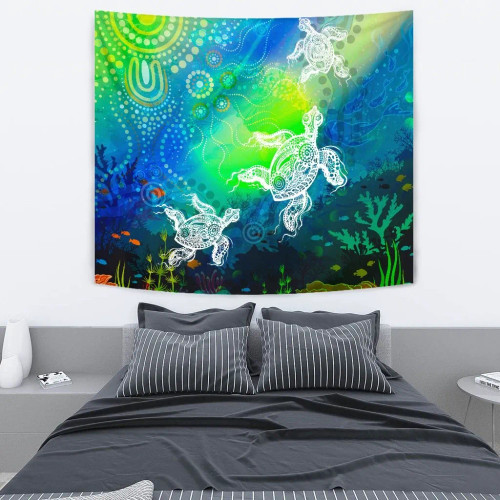 Australia Aboriginal Tapestry - Indigenous Turtle Ocean Dot Painting Australia Aboriginal Tapestry - Indigenous Turtle Ocean Dot Painting