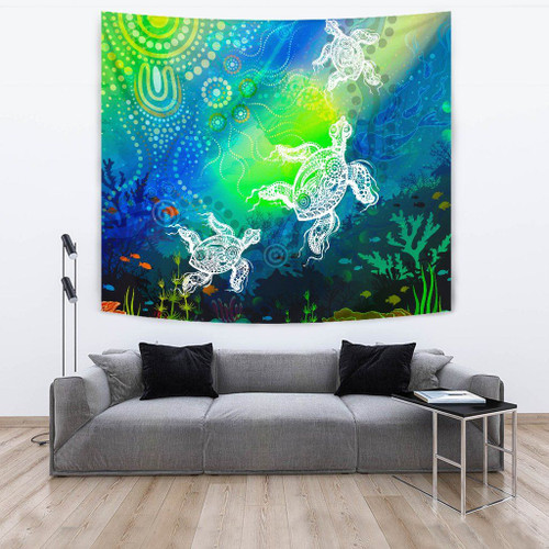 Australia Aboriginal Tapestry - Indigenous Turtle Ocean Dot Painting Australia Aboriginal Tapestry - Indigenous Turtle Ocean Dot Painting