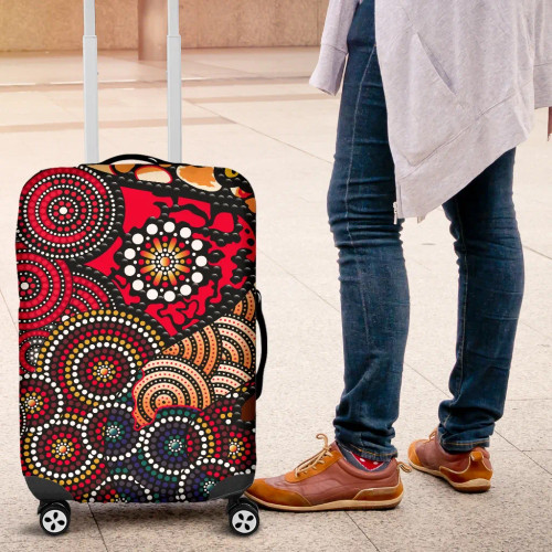 Australia Aboriginal Luggage Cover - Dot Painting Art Indigenous Color Australia Aboriginal Luggage Cover - Dot Painting Art Indigenous Color