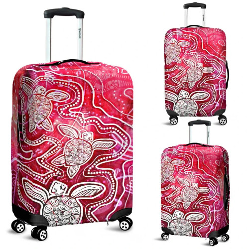 Australia Aboriginal Luggage Cover - Sea Turtle With Indigenous Patterns (Pink) Australia Aboriginal Luggage Cover - Sea Turtle With Indigenous Patterns (Pink)