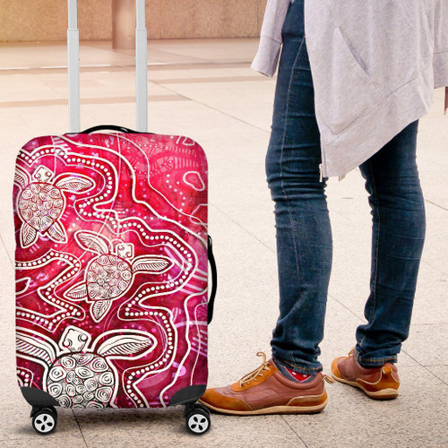 Australia Aboriginal Luggage Cover - Sea Turtle With Indigenous Patterns (Pink) Australia Aboriginal Luggage Cover - Sea Turtle With Indigenous Patterns (Pink)