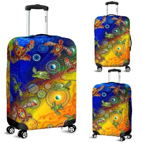 Australia Aboriginal Luggage Cover - Turtle Art Ocean Dot Painting Australia Aboriginal Luggage Cover - Turtle Art Ocean Dot Painting